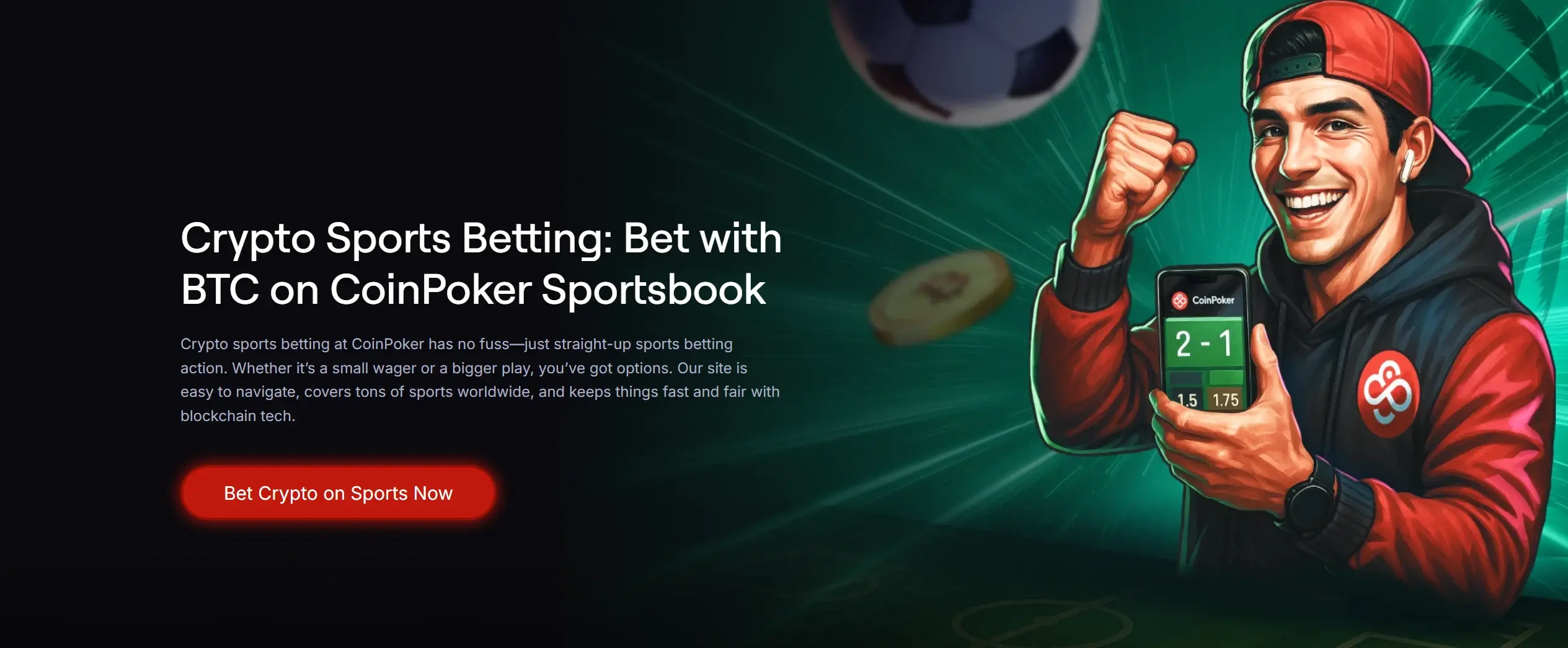 CoinPoker sportsbook homepage featuring crypto sports betting